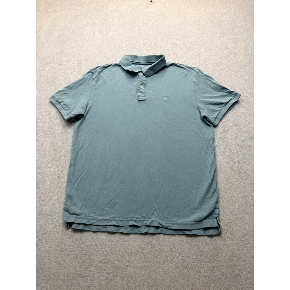 American Eagle Outfitters Mens Teal Blue Green Short Sleeve Polo Shirt Large